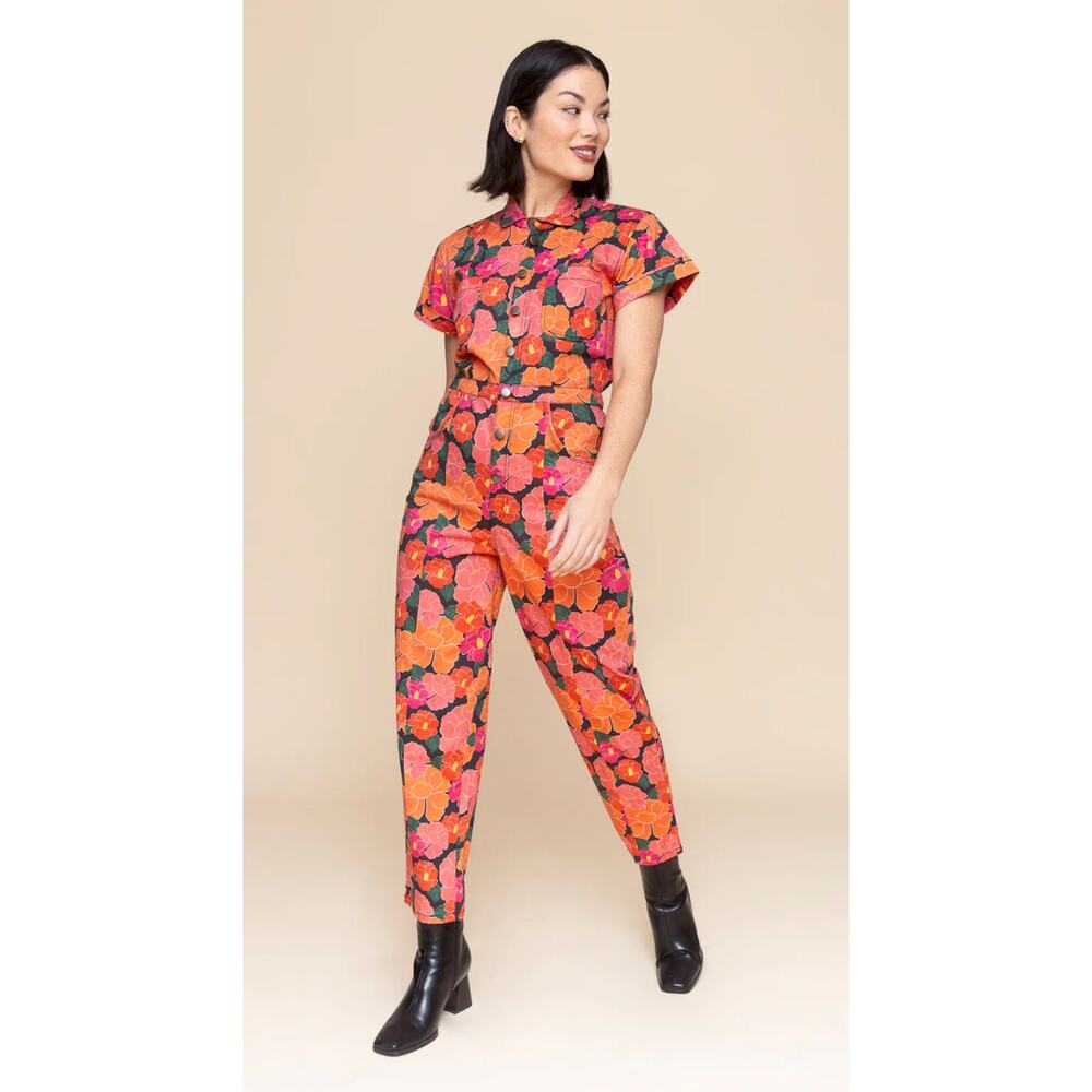 Mixed by Nasrin Ruby Jumpsuit TS Tall Small EUC Cotton Stretch Red Floral - Picture 3 of 9